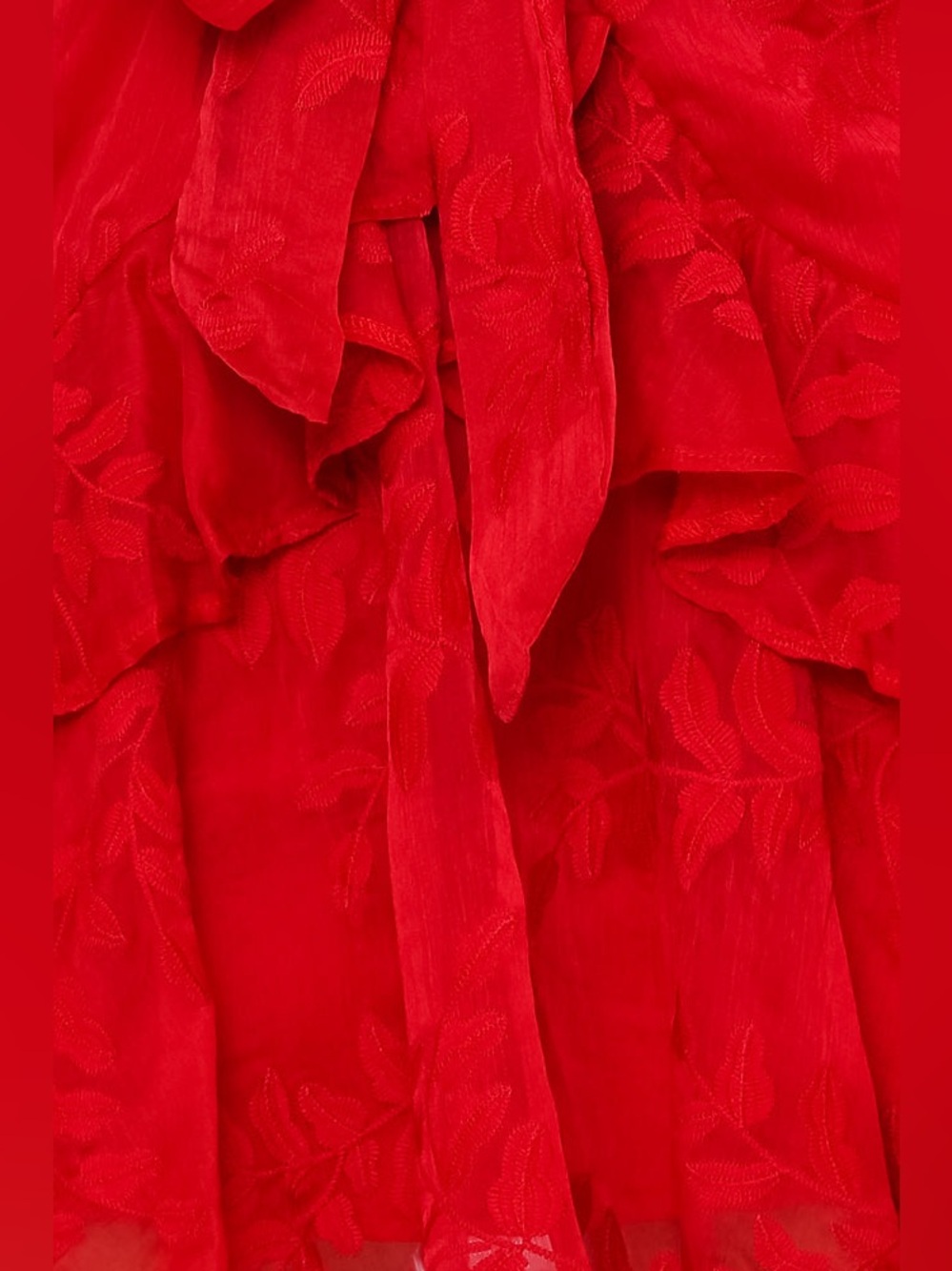 Hello Molly I Heard A Rumor Red Embroidered Long Sleeve Flounce Mini Dress US 6 - Picture 7 of 14